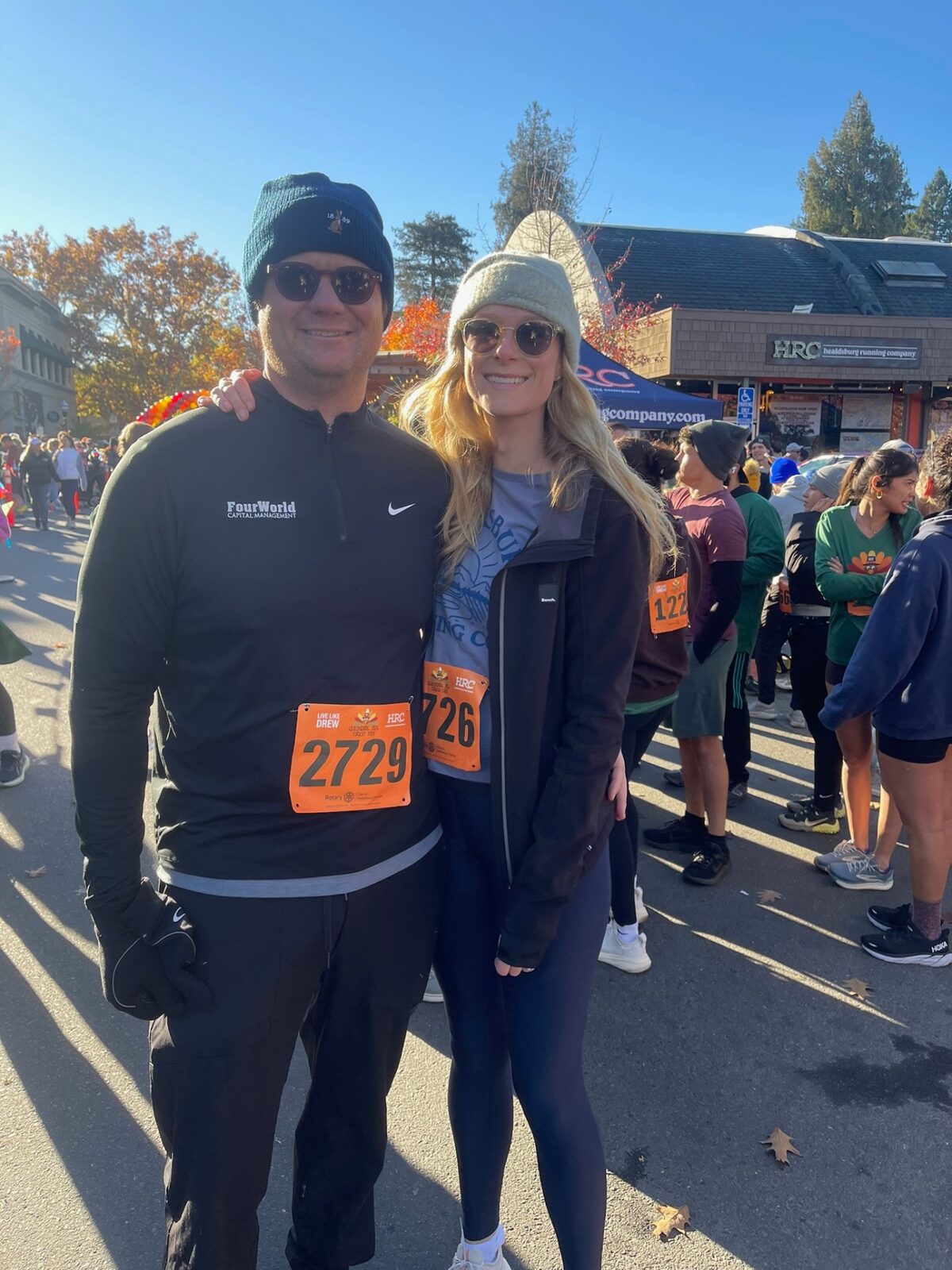 Phoebe and Chris at a Thanksgiving morning turkey trot